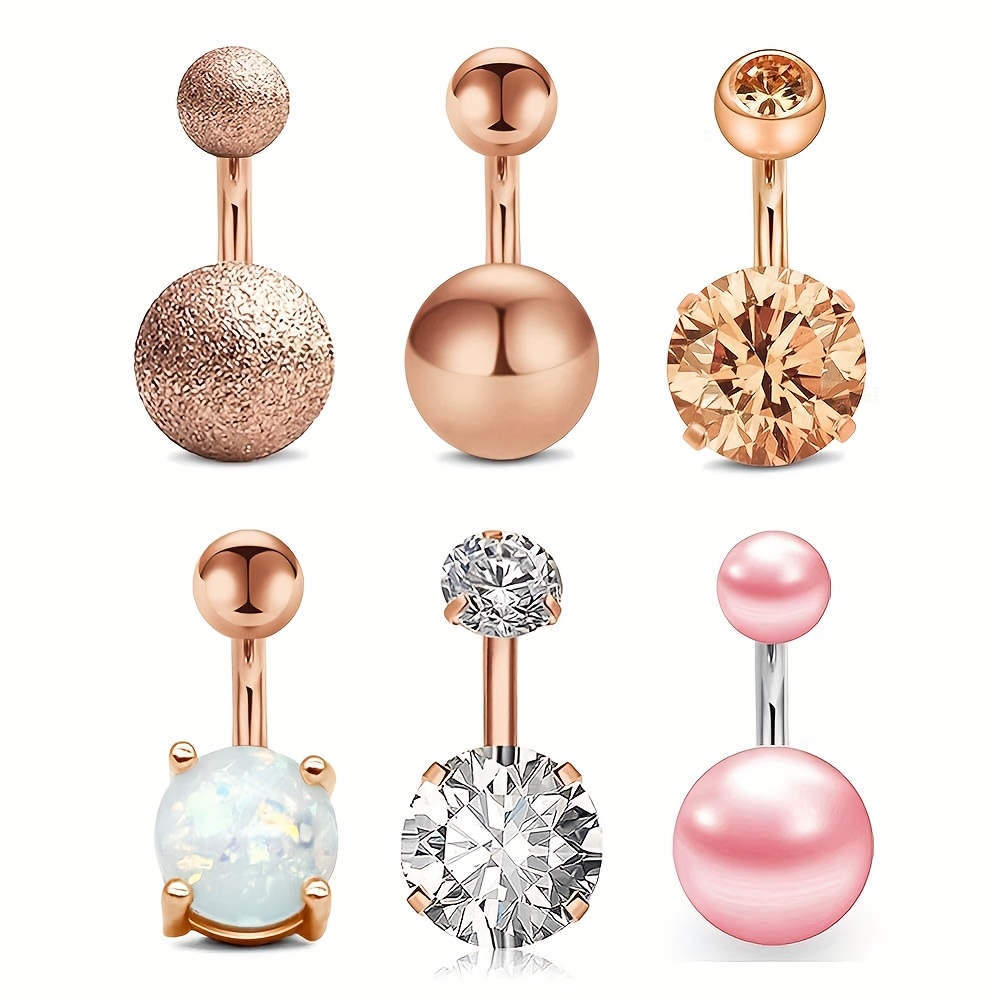TEMU 6pcs Belly Rings 6mm, Cute Belly Button Rings Belly Bar Stainless Steel, Fashion Belly Button Barbell Piercing Jewelry For Women, Gift For Day, For Daily, Party, Vacation, Music Festival