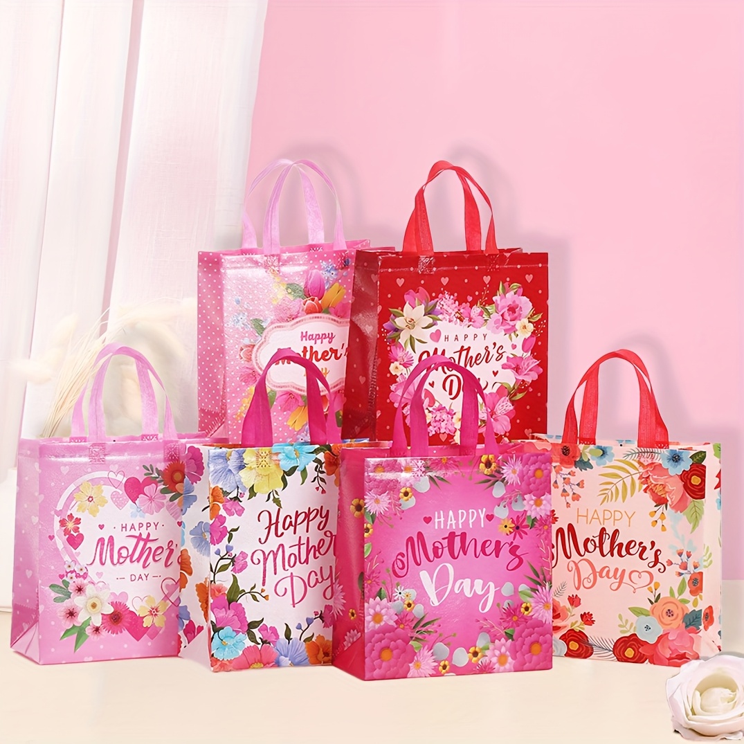 6/12pcs Mother'S Day Tote Gift Bags with Handles, Bulk Floral Non-Woven  Fabric Love Mom Tote Bags, for Gift Wrapping and Happy Mother'S Day Party