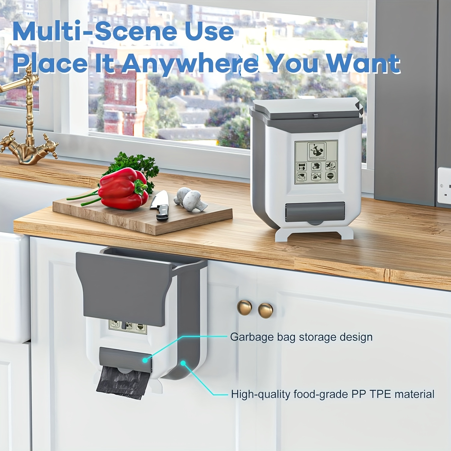 space saving new foldable wall mounted trash can does not a lid 10l large capacity suitable for kitchen bathroom bedroom and rv and other multi scenes white graywithout a lid Product details 5
