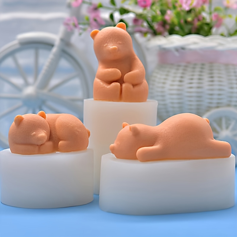 

3pcs Polar Bear Silicone Mold, Diy Clay Bear, Aromatherapy, Candle, And Ornament Making Tools