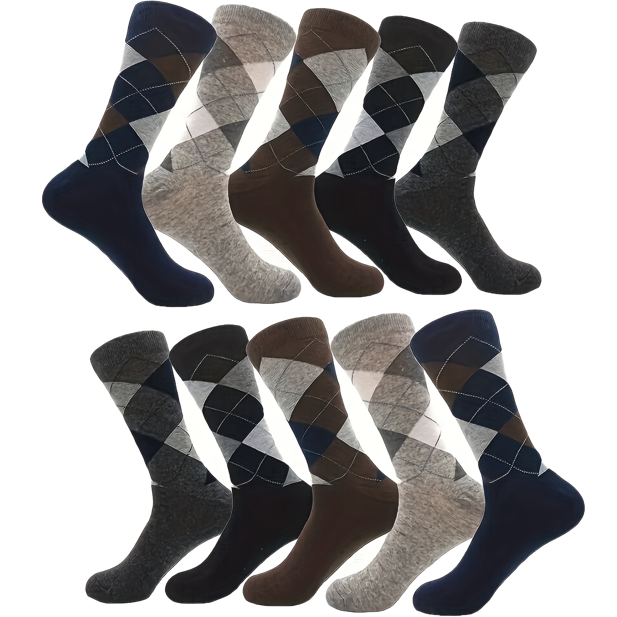 

10pcs Men's Pattern Knit Crew Socks - Comfortable, Breathable Polyester For Outdoor Activities, Navy, Sailor Socks