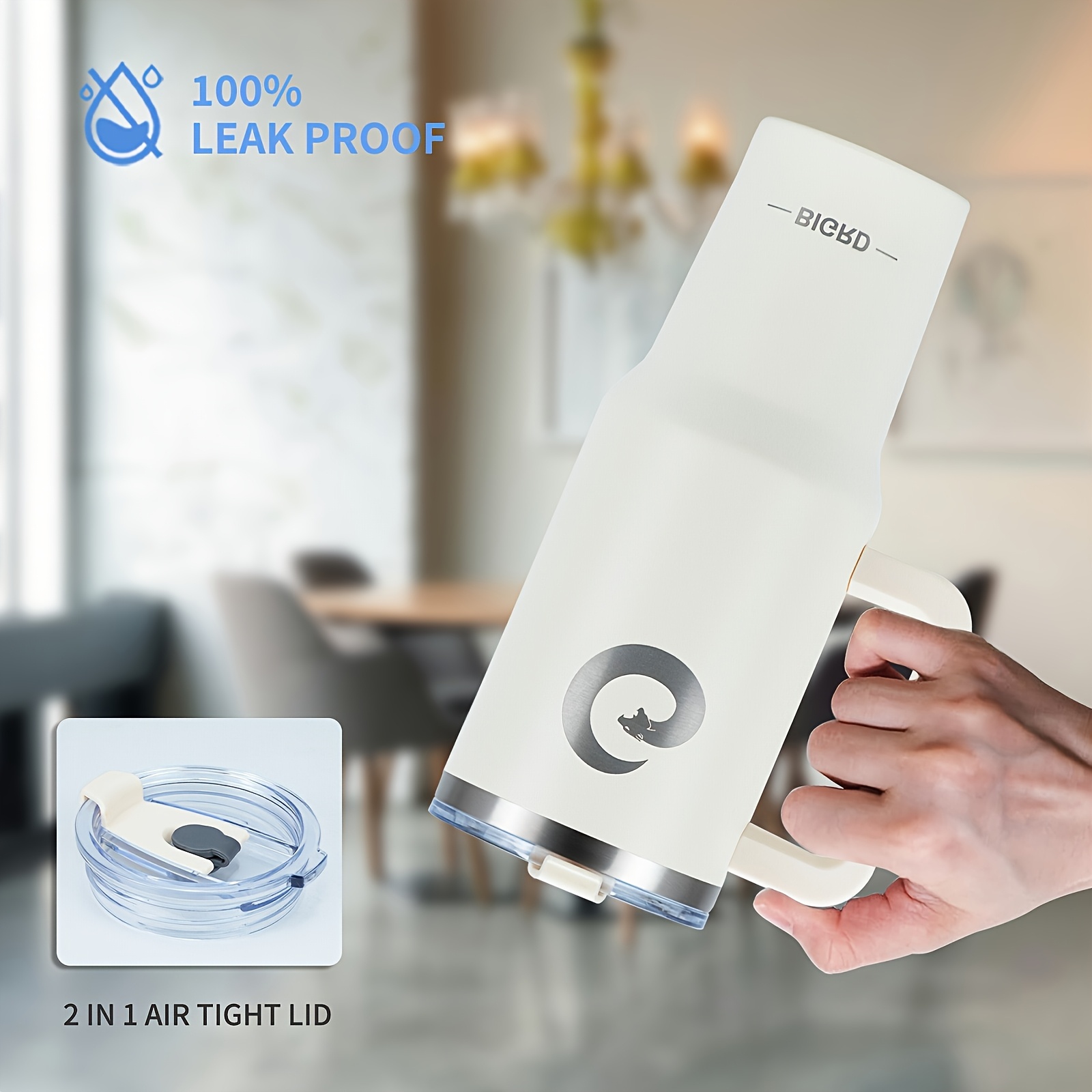 1 gobelet BIGRD de 40 oz avec poignée et paille, tasse de voyage entièrement étanche, en acier inoxydable avec isolation sous vide à double paroi pour le café, livré avec des accessoires comprenant un couvercle 2-en-1, une paille en acier, un nettoyant et un sac de transport