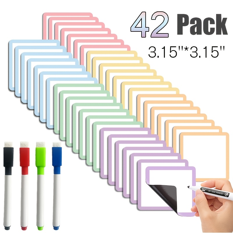Image of 42 Reusable Magnetic Sticky Notes, Christmas Magnet Decorations, Back-to-school Supplies - Includes 4 Markers For Whiteboards, Refrigerators, Lockers, Etc. - Perfect For Offices, Classrooms, And Home.