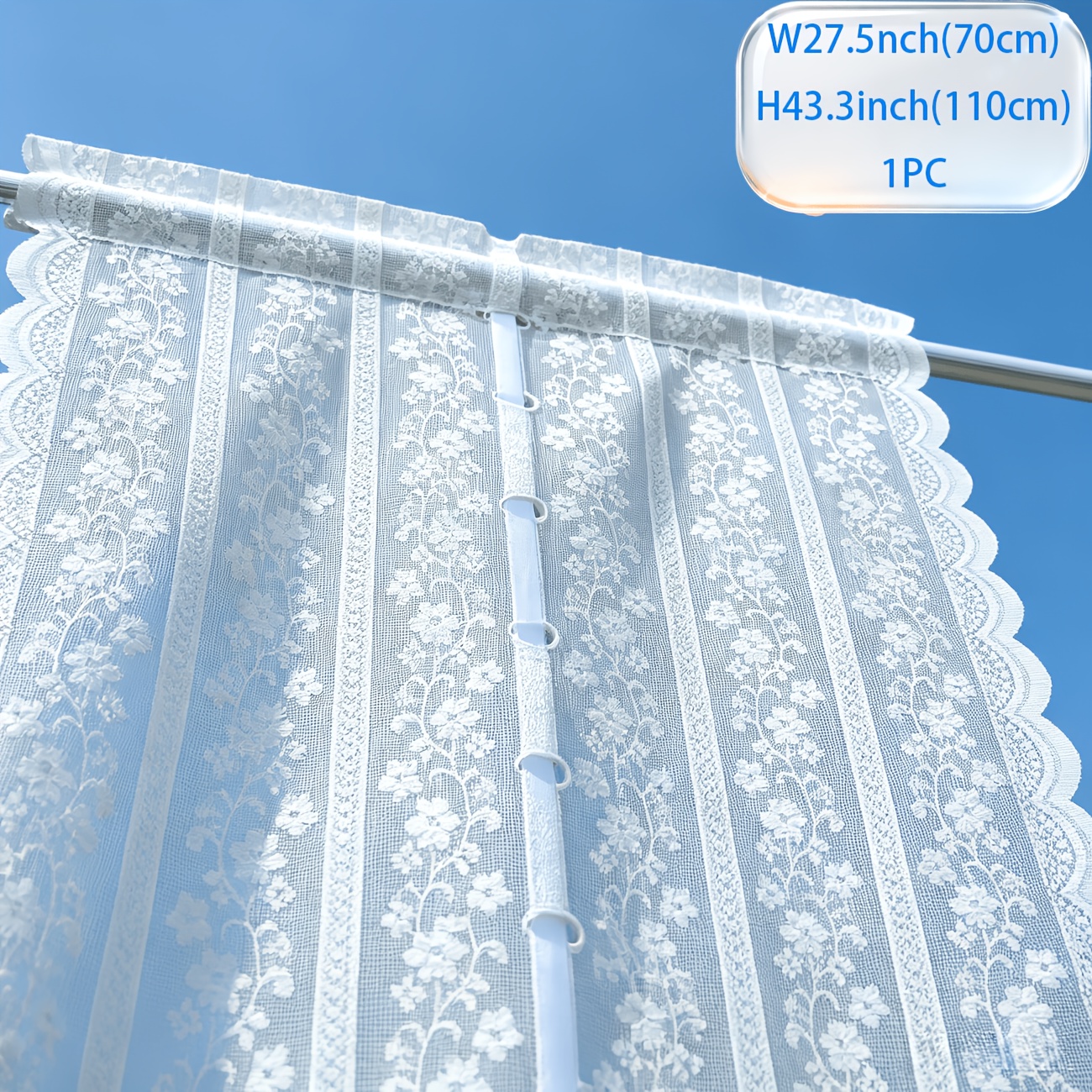 TEMU 1pc French Style Rod Pocket Curtain Panel - Semi-sheer Lace Window Drapes Suitable For Small/large Windows, Doorways, Wardrobes, Pocket, Light