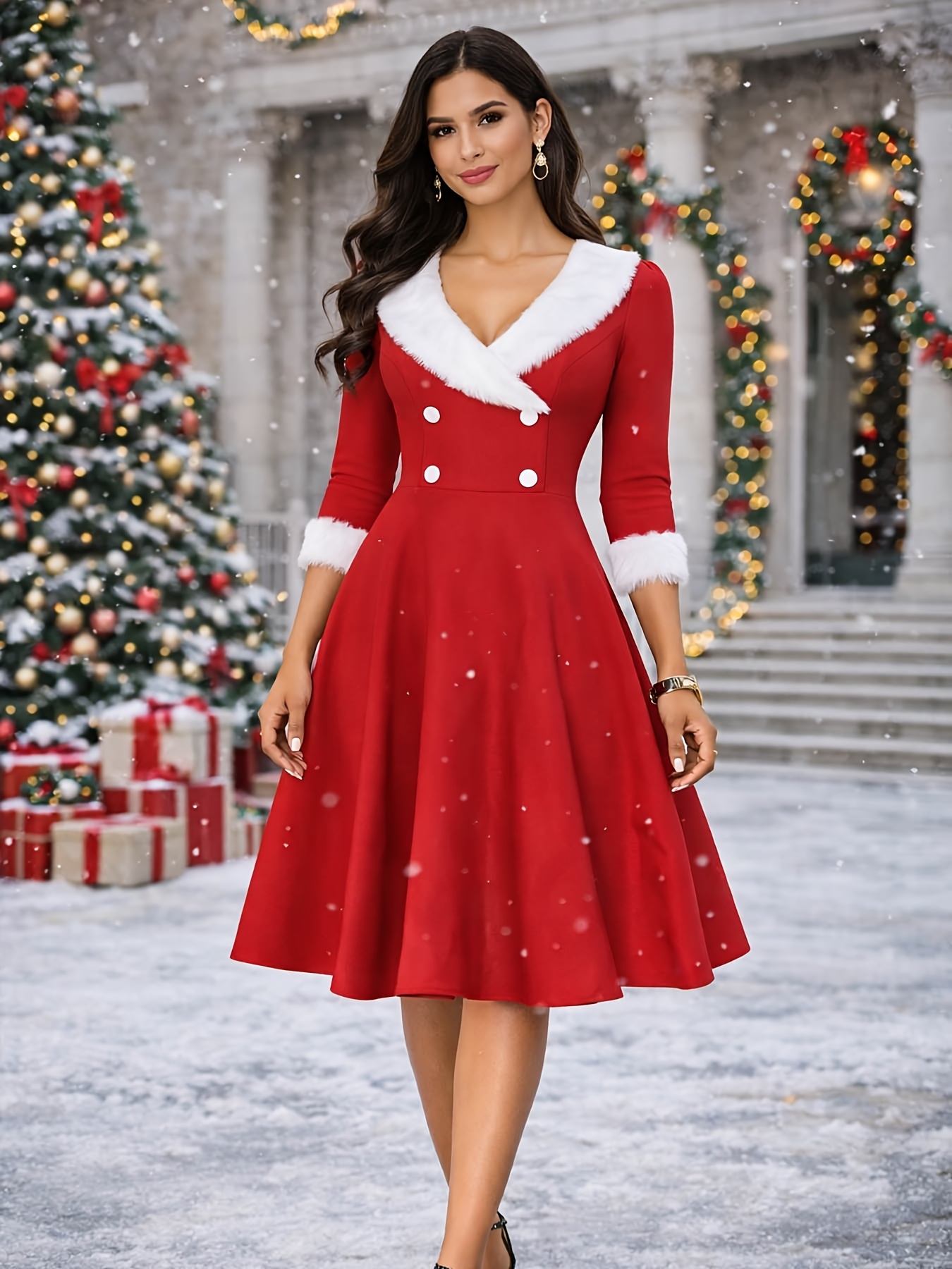 white christmas dresses Christmas Cheer Holiday Scene Dress – Mia Belle Girls main image 0