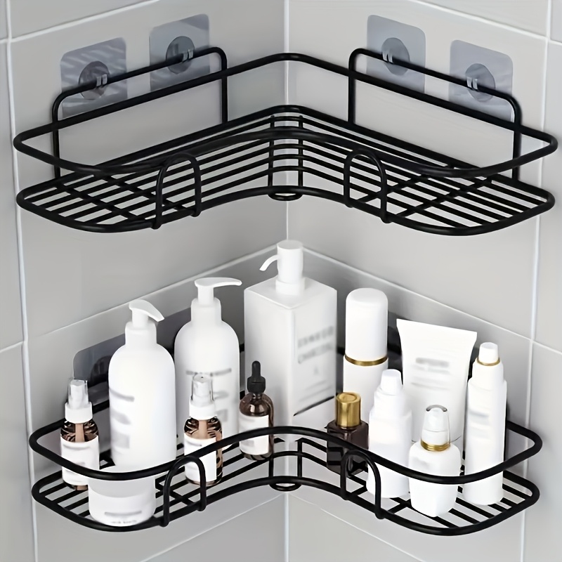 

1pc No-drill Corner Shower Caddy, Bathroom Storage Rack, Wall-mounted Organizer For Bathroom Accessories, Outdoor Storage Box Shelf