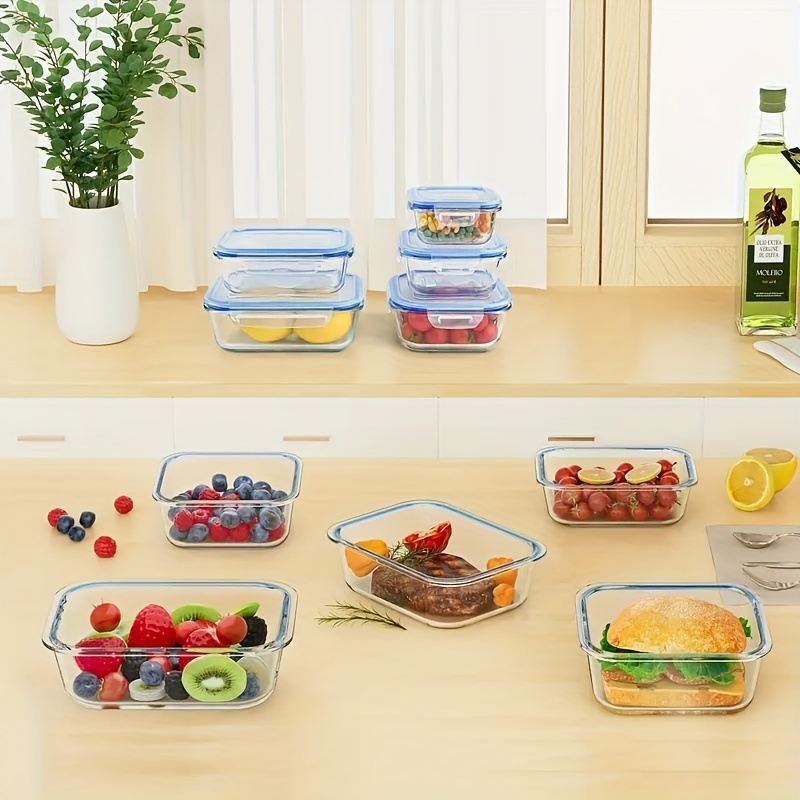 

6pcs Borosilicate Glass Food Storage Containers Set - Leak-proof Bento Boxes With Locking Lids, Hand Wash, Microwave, Oven, Freezer Safe, Bpa-free, Rectangle Shape, Beach Theme