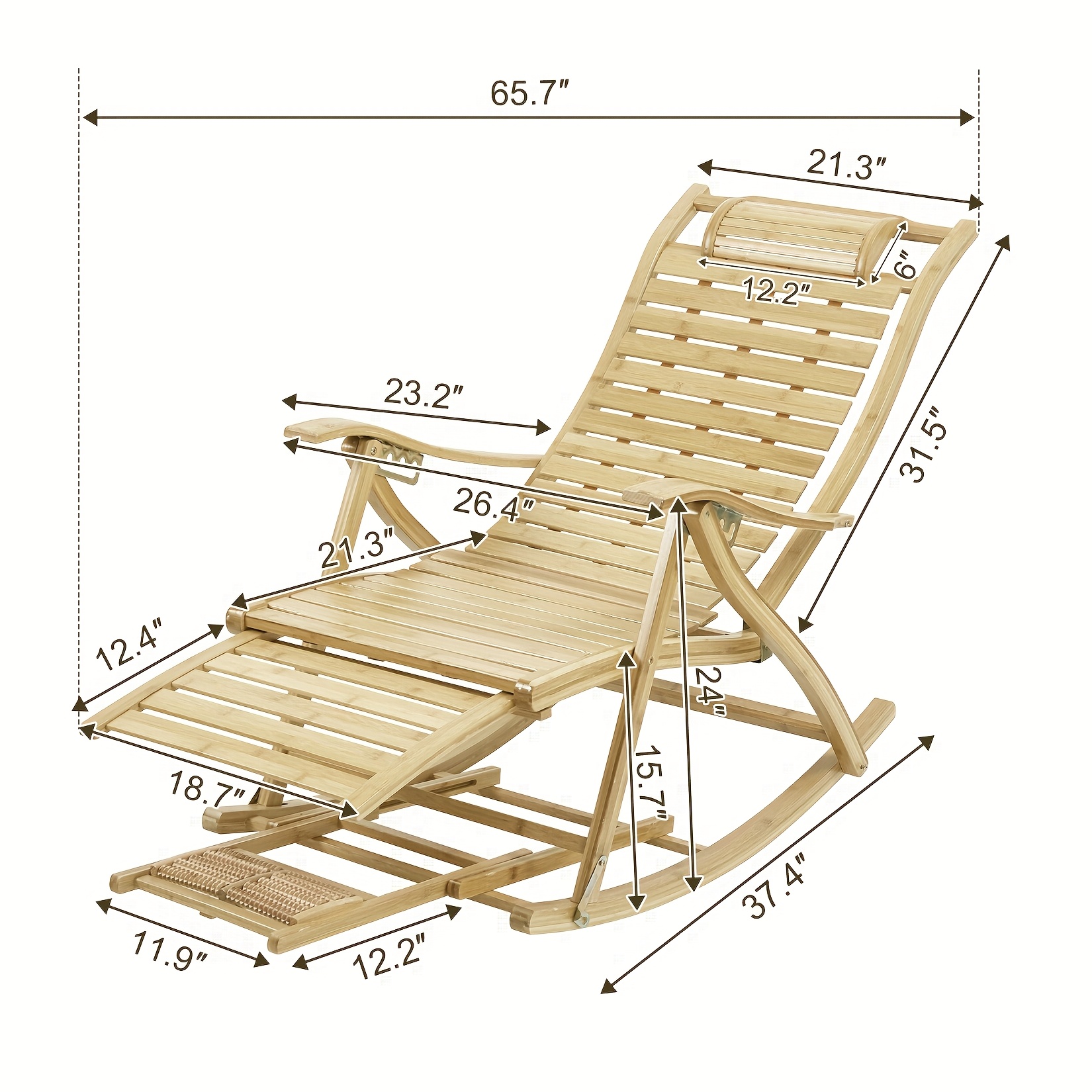 AESOME Loungers Deck Chair Wood Foldable Recliner Zero Gravity Chairs Bamboo Rocking Chair Ergonomic Design High Back Chaise Garden Outdoor Sun Lounge with Footrest for Patio Pool Sauna Sunbed