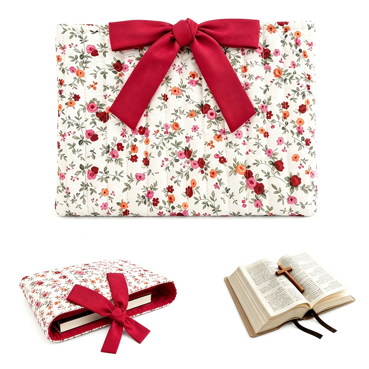 TEMU 1pc Bow Flower Book-shaped Quilted Printed Small Pouch, Large Capacity Makeup Bag, Multifunctional, Practical, Beautiful, And Lightweight. As A
