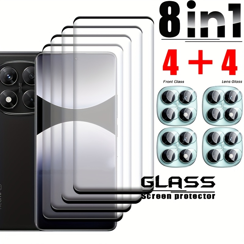 TEMU 8pcs [4 4] 4pcs Curved Tempered Glass Screen Protector   4pcs Camera Lens Film Redmi Note 14 Pro 5g Glass For Xiaomi Redmi Note 14 Pro 5g Redmi