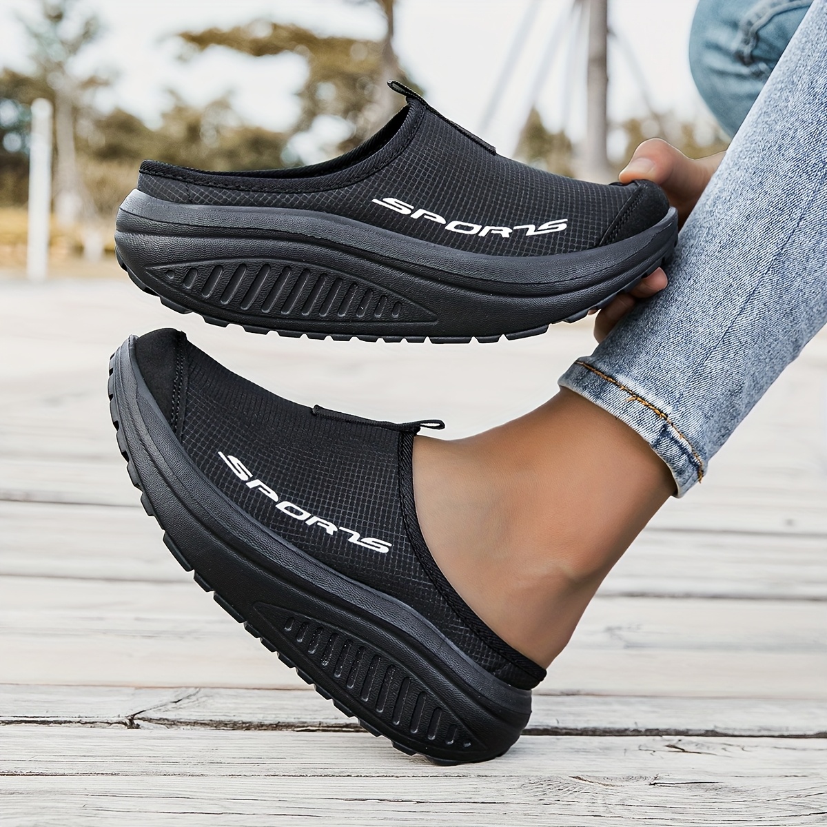 sneakers summer thick soled womens hooded slippers fashionable breathable mesh soft soled road running shoes outdoor anti slip and wear resistant   sports slippers and sandals for fitness and outdoor activities Product details 2