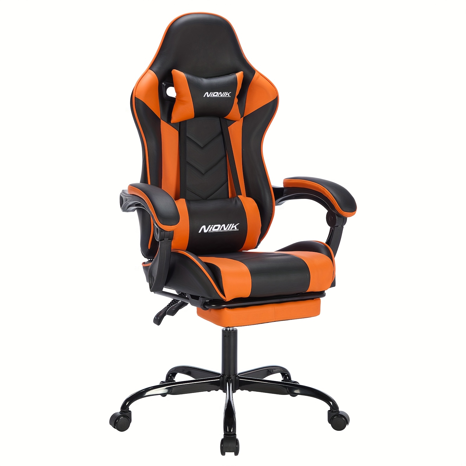 Image of Gaming Chair, Computer Chair, Ergonomic Gaming Chair With Footrest, Office Chair, Ergonomic Computer Chair With Lumbar Support, Adjustable Height Gaming Chair, In Black, Orange, Blue, And Red