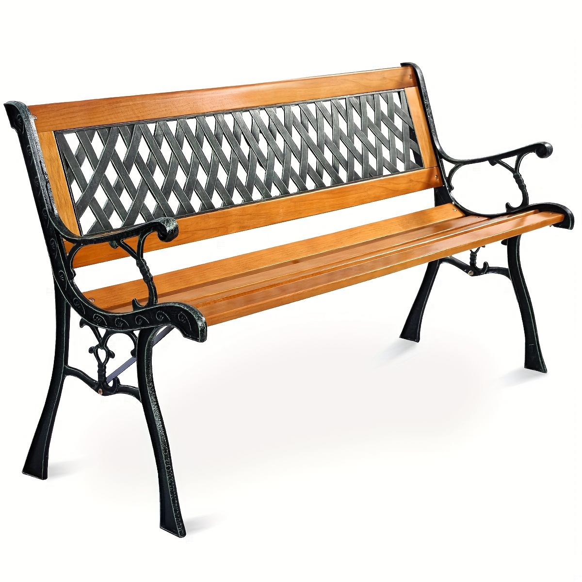 

49 1/2" Patio Park Garden Bench Porch Path Chair Outdoor Deck Cast Iron Hardwood