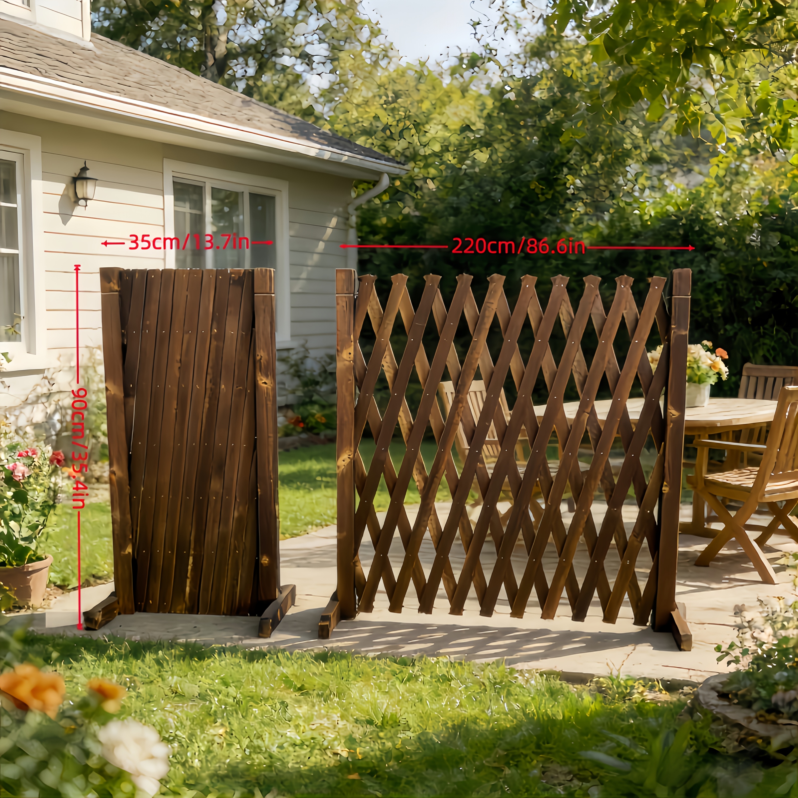 TEMU [3d] Expandable Wooden Fence Panel Suitable For Barrier, Adjustable Height Folding Safety Gate With Slatted Panel & Sturdy Base - No Drill