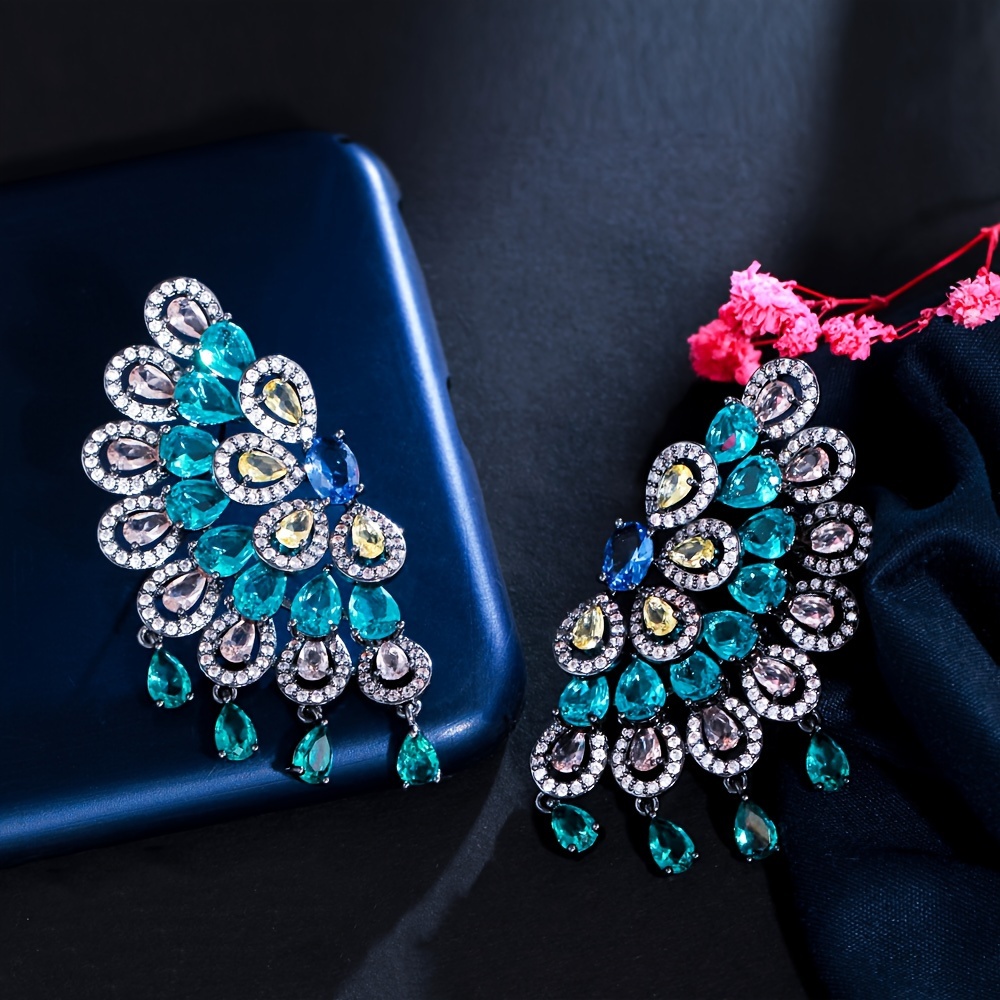 Large Symmetrical Water Drop Zirconia Wedding Party Earrings