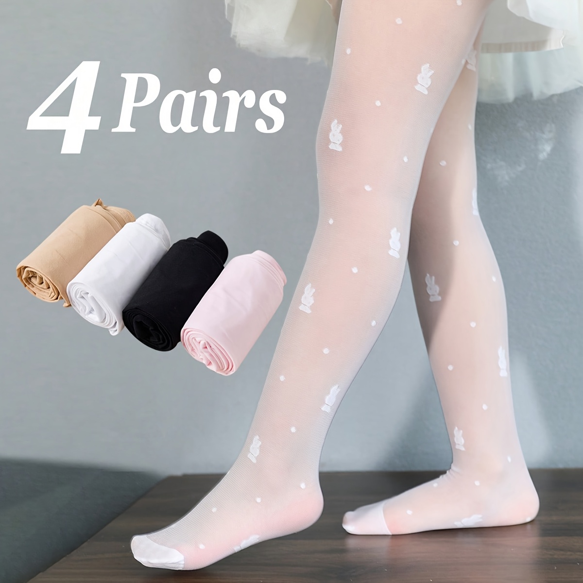 4 Pack Girls Summer Breathable Bunny Mesh Stockings