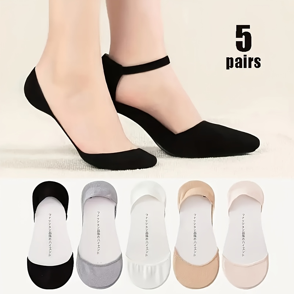 5 Pairs Of Women's Summer Shallow-mouth Boat Socks, Silicone Thin Socks, Anti-slip, Sweat-absorbing, Breathable, Invisible Heel Socks, Short Socks For Women, High-quality Summer