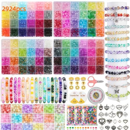 2924pcs 8mm glass beads bracelet making kit assorted colors crystal glass beads for bracelet and jewelry making and crafts friendship gifts to give family no