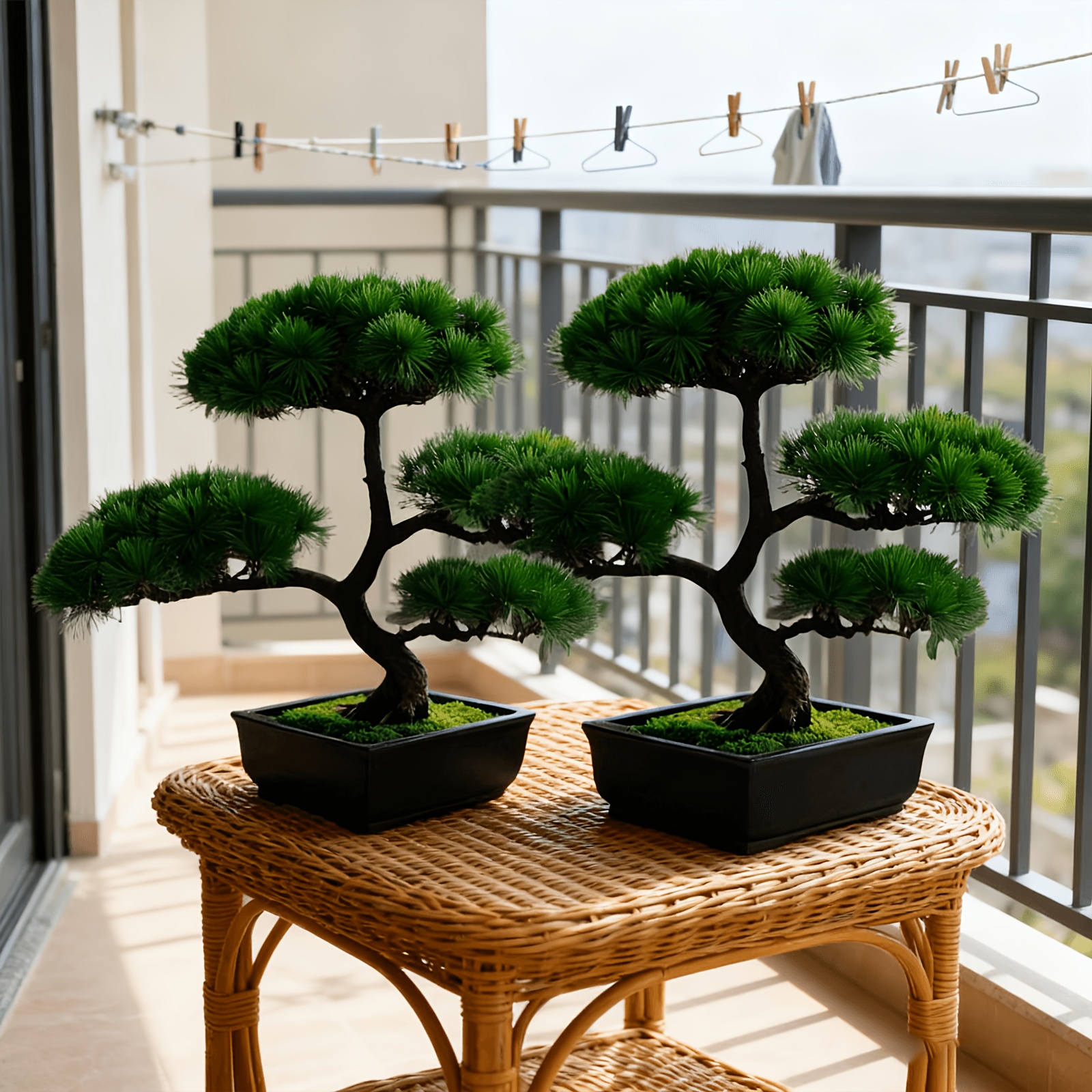 2 Stk. realistischer knstlicher *-Bonsai-Baum  27,94 cm hochwertiger  Kunststoff-Bonsai mit ppigem Laub & schwarzem Topf, kein Gieen ntig fr  Bro, Wohnzimmer, Restaurant-Dekor  ...