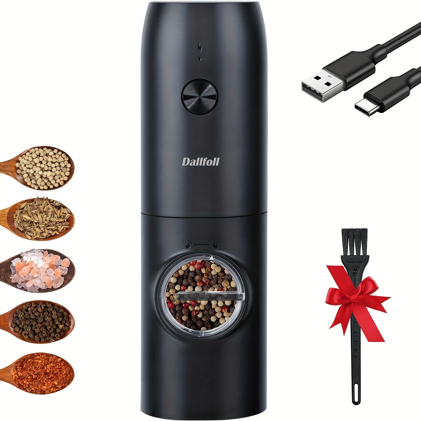 

Electric Salt And Pepper Grinder, Rechargeable Salt And Pepper Mills With Led Light, Adjustable Grind Coarseness