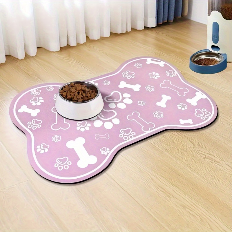 TEMU Bone-shaped Quick- Feeding Mat With Non-slip Rubber Base - Stain-resistant Diatomaceous & Cat Bowl Pad, Essential Indoor Pet Accessory