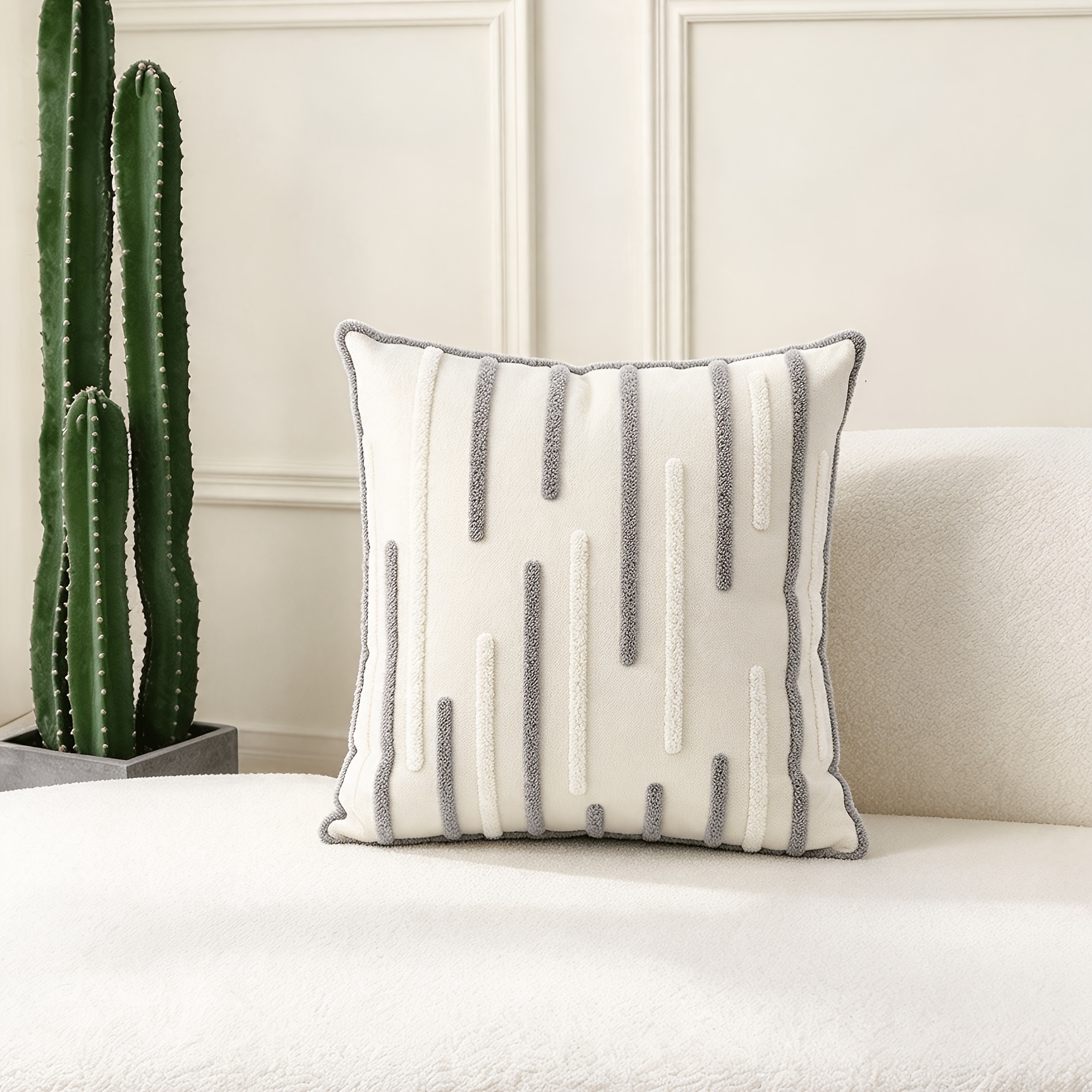 Image of 1pc Striped Pattern Tufted Cushion Cover Without Filler, Easy Throw Pillow Case, Decorative Pillow For Sofa, Living Room