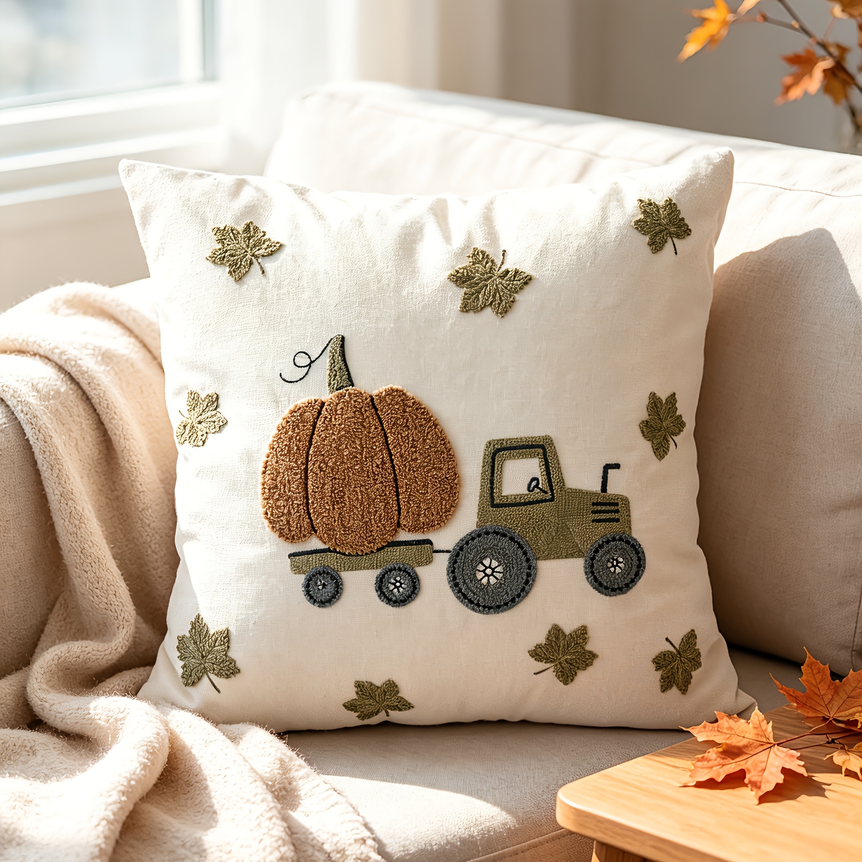 TEMU per cuscino 1 pz 1 pz stile fattoria autunnale con zucca e foglia d'acero - per cuscino in tela con cerniera adatta per , arredo autunnale per