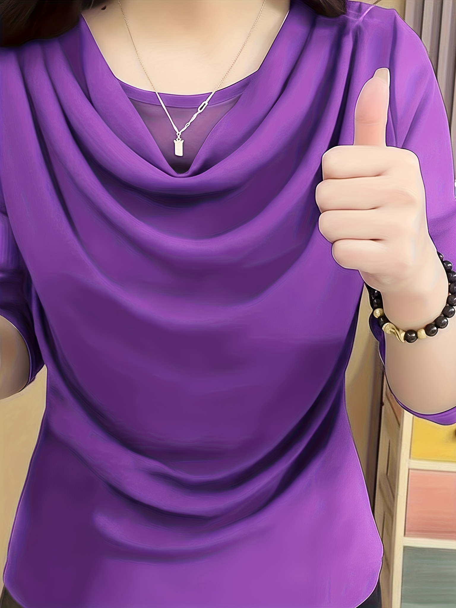 Spring/Autumn New Arrival Women's Round Neck Slouchy Long Sleeve Mesh Top, Elegant and Stylish Base Layer Top with a Touch of Sophistication