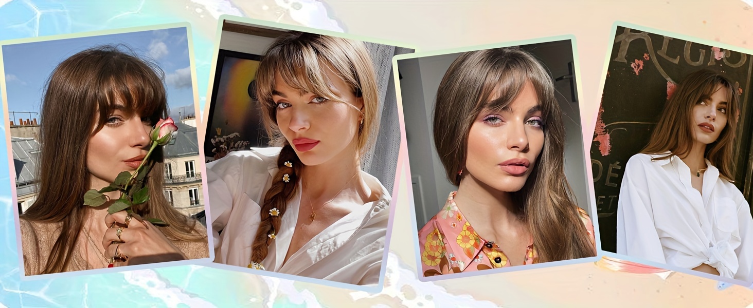 elegant clip in bangs for   coverage blonde hair extensions with dark roots french   hair bangs for daily wear hairpieces details 1