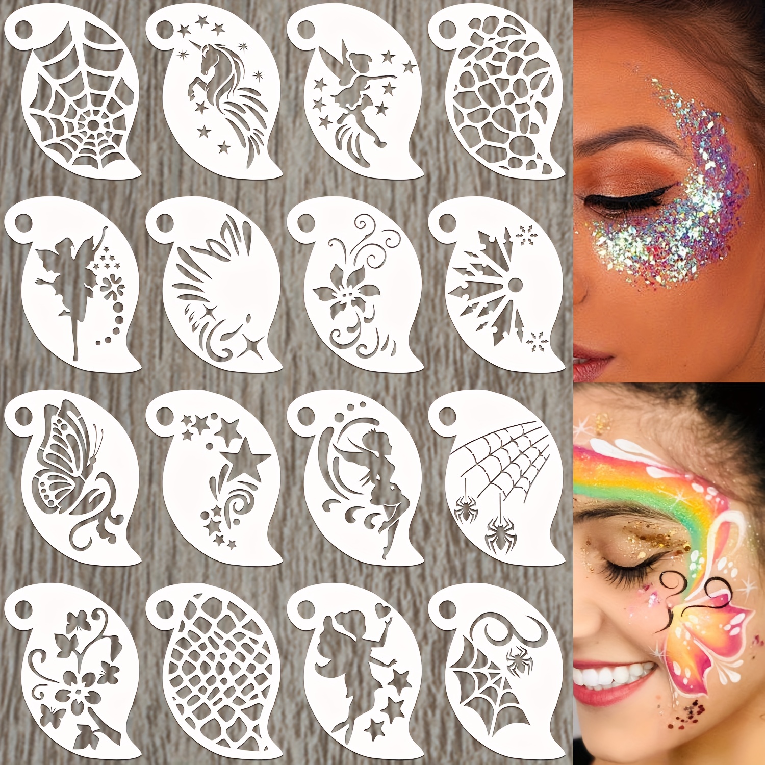 E-shop 1 Set/16 Stück Gesichtsbemalung Schablonen-Set für Maskenbälle, Cosplay, Karnevalspartys, Geburtstagsfeiern usw. Hohle Farbmalvorlagen,