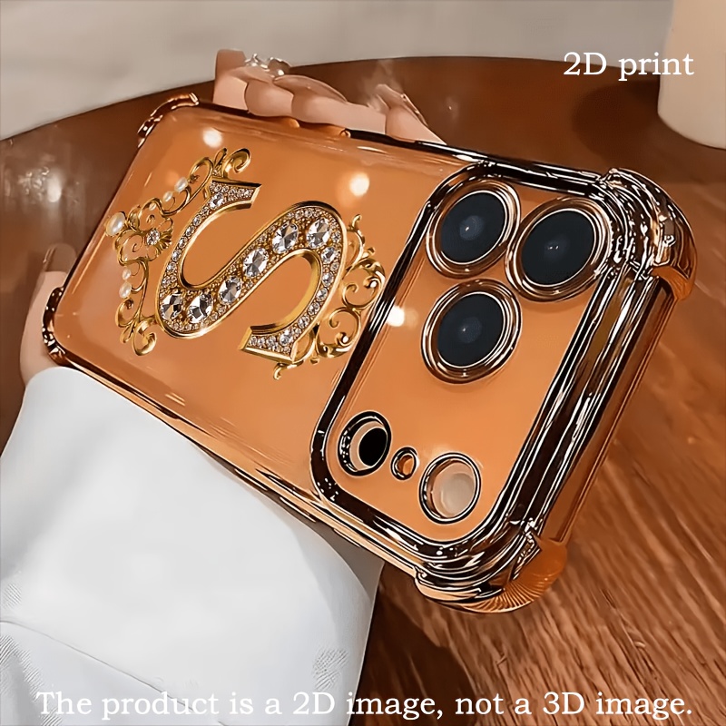 TEMU Phone Case: 2d Flat Luxury Vintage Rhinestone-encrusted Golden Letter "s" Pattern Case, Suitable For Iphone 17, 17 Air, 16, 15, 14, 13, 12, 11