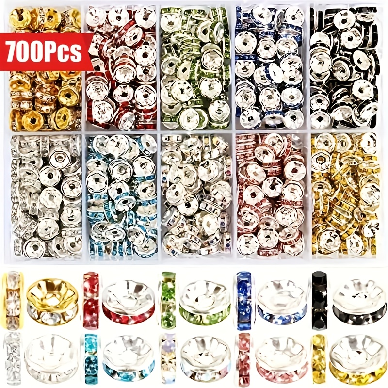 E-shop 700 Abstandshalter-Perlen, Strassperlen, Schmuckherstellung-Charm-Perlen, Armbandanhänger, 10 Farben (8mm-10 Farben) Schmuckherstellungssets,