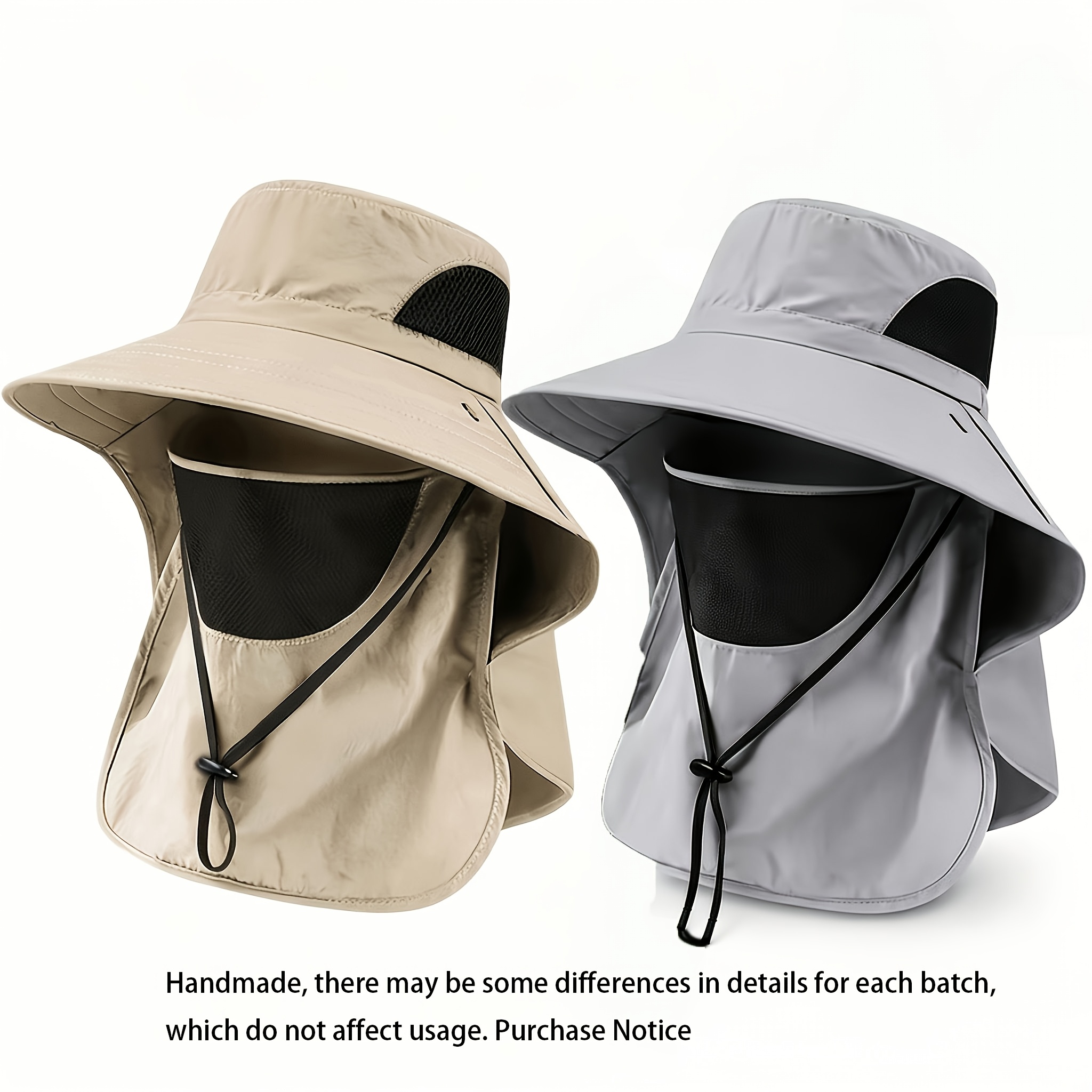 TEMU 2-pack Outdoor Hats, Unisex Quick-drying Fisherman Hats With Adjustable Brim, Breathable Mesh And Removable Face Mask, Ideal For Outdoor