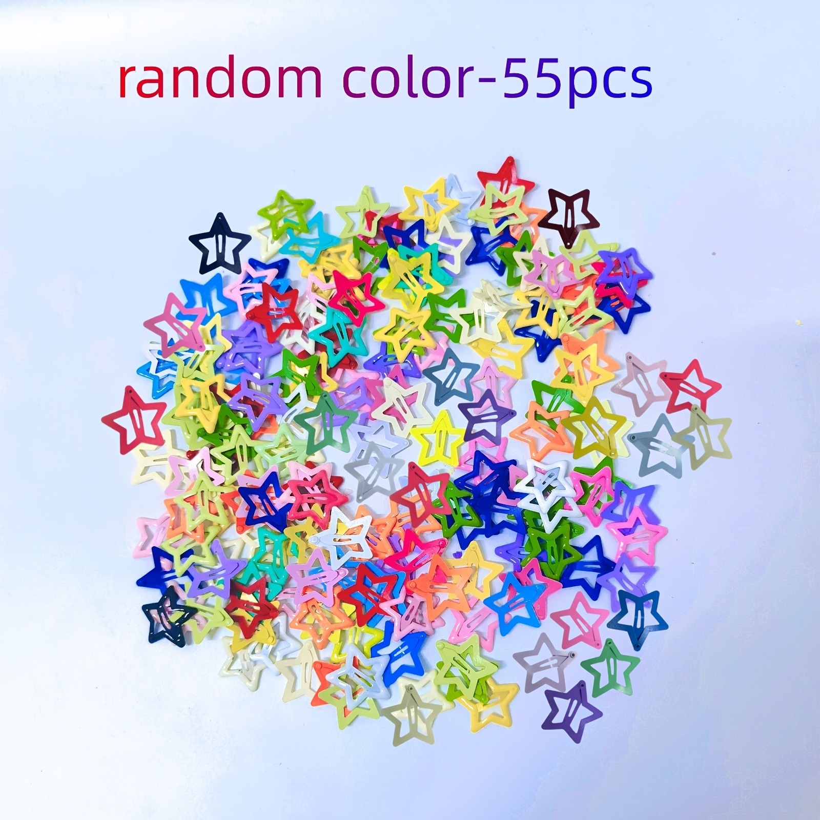 TEMU 55 piezas de pentagramas huecos multicolores, colores aleatorios, pinzas BB macaron sólidas, pinza para flequillo lateral energética y feminina,
