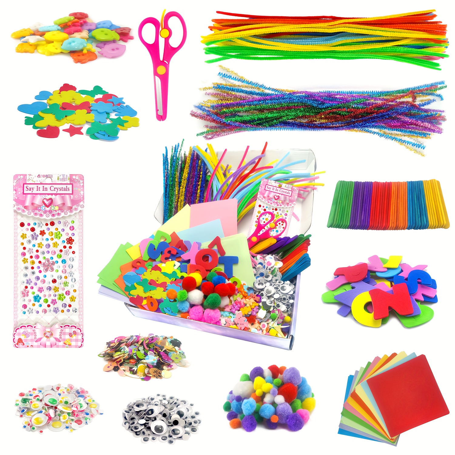 

1000pcs Diy Craft Kit With Pipe Cleaners, Pom Poms & More - And Craft Supplies Set For