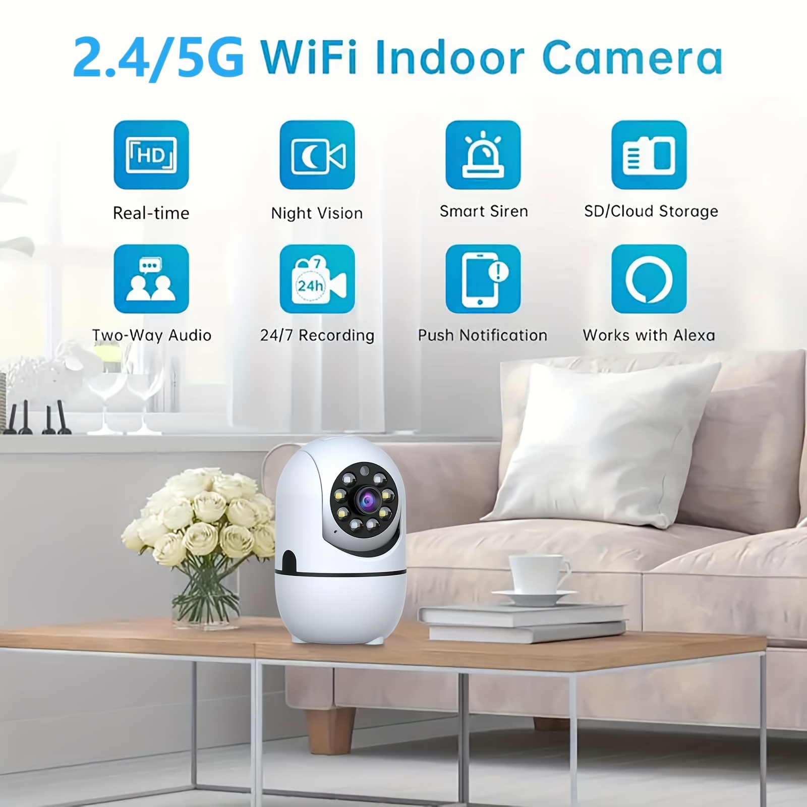 4pcs Wireless Security Camera Indoor with 355° Pan & Tilt, Night Vision, Motion Detection, 2-Way Talk, Baby/Pet Monitor, 2.4/5G WiFi, Support Cloud & Max. 256G SD Stroage, Alexa Compatible 19 4pcs Wireless Security Camera Indoor with 355° Pan & Tilt, Night Vision, Motion Detection, 2-Way Talk, Baby/Pet Monitor, 2.4/5G WiFi, Support Cloud & Max. 256G SD Stroage, Alexa Compatible