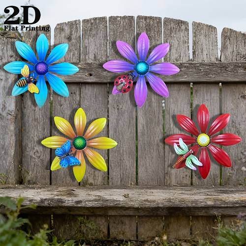 2d flat 2d flat 2d flat 2d flat 2d flat 4 pcs wooden daisy wall art decor for garden yard wedding holiday wood wall hanging decor with bee ladybug dragonfly patterns irregular shaped outdoor decor enthusiasts housewarming gifts