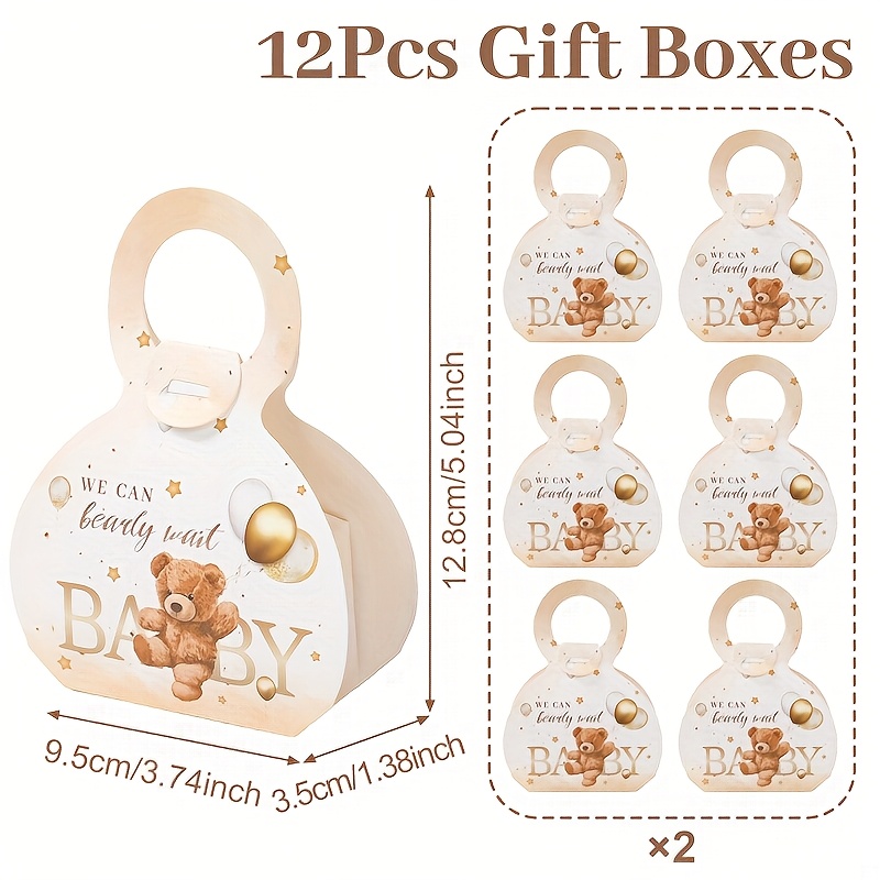 E-shop 12 Stück Papier-Geschenkboxen, Braunbär-Motiv, für Baby-Shower, Geburtstage & Gender-Reveal-Partys, Wir Können Es Kaum Erwarten,