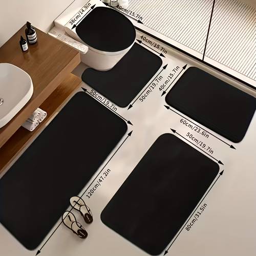 5pcs memory foam bathroom rug set ultra soft non slip shower mat and absorbent bathtub rug shower bathroom use shower mat set bathroom essential luxury shower kit soft bath mat non slip backing home bathroom
