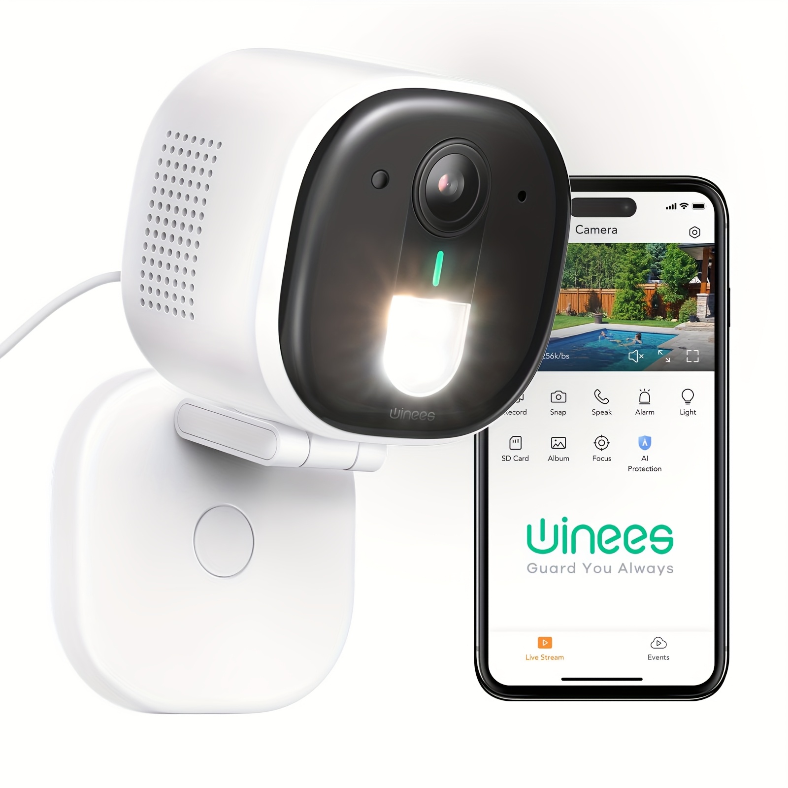 TEMU Ip65 Waterproof Outdoor Security Cameras | 2k Wired Wi-fi Camera For Home Security, Human/pet Ai Detection, Color Night Vision, 2-way Audio,