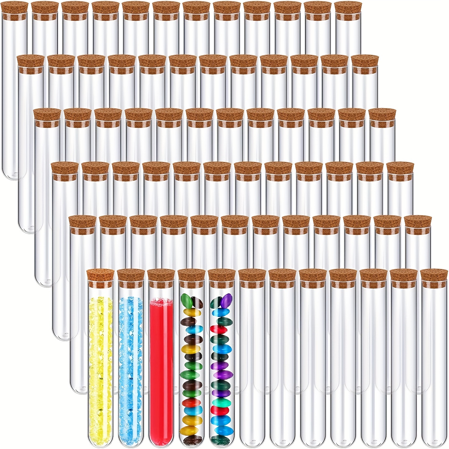 

20pcs Clear Plastic Test Tubes With Cork Stoppers, 10ml - Multipurpose Storage For Jewelry, Seeds, Powder, Liquid - Ideal For Lab Use Or Decor - Unscented Refillable Containers