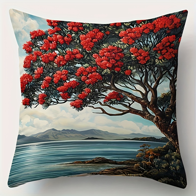 TEMU 1pc, Throw Pillow Cover, Home Decoration Halloween Christmas Sofa Cushion Cover, Room Aestheticsd Picture Art - Tree Wi, Zipper Closure Machine