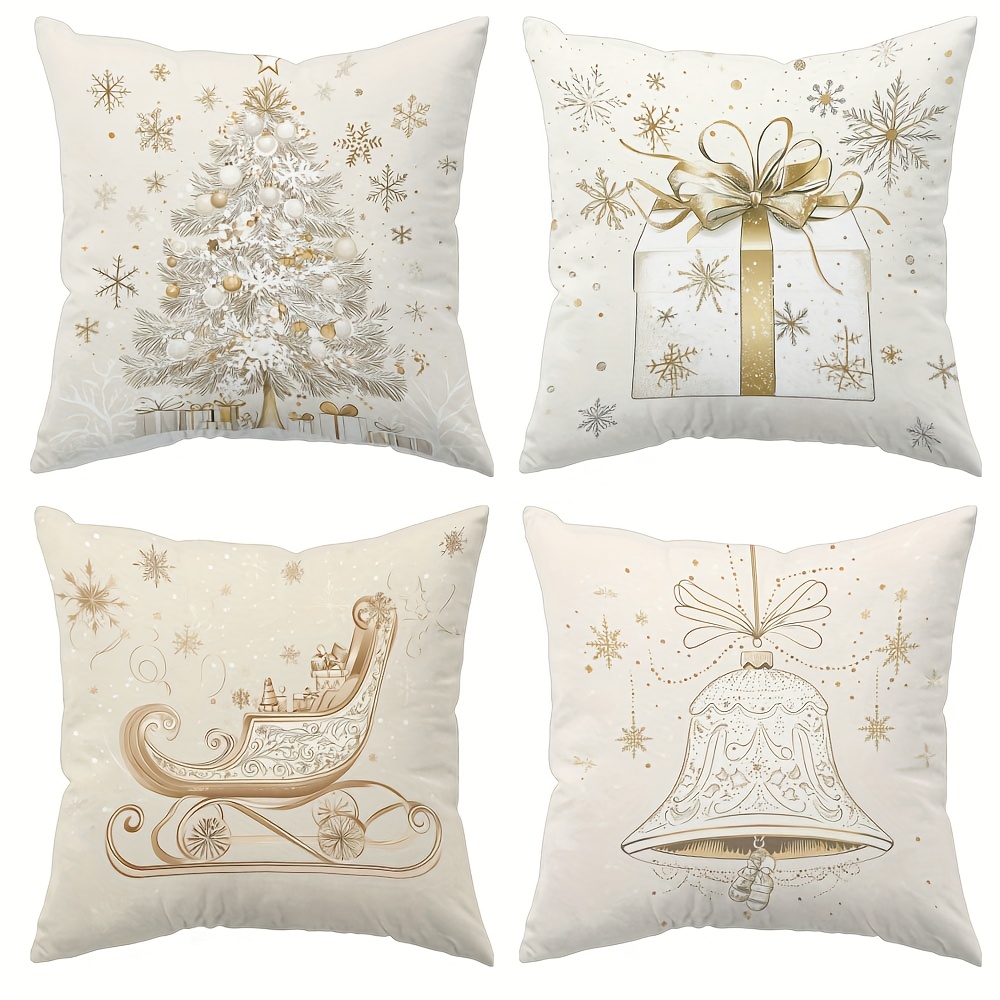 TEMU 4pcs, Christmas Theme, Printed With Christmas Gifts, , Christmas Tree Patterns, Beautiful And Practical, 17.72 * 17.72 Inches, Suitable For Home