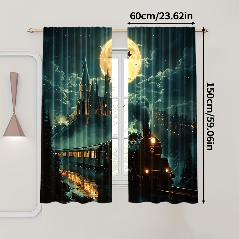 TEMU 2pcs, Rideaux et Élégants, Motif Noir Train, Tissu Extra Large, Parfaits pour Chambre à Coucher, Salon, Décoration de Bureau, ( Tringle)