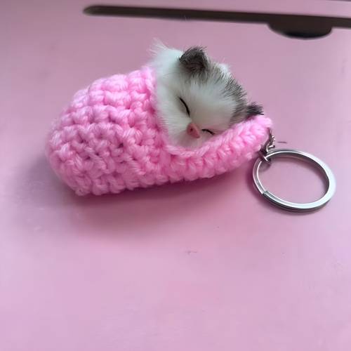 1 cute slippers sleeping cat plush keychain soft plush keychain decoration suitable for clothing shoes and jewelry accessories knitted sweater design ideal for parties and festivals realistic cat decoration womens key ring keychain