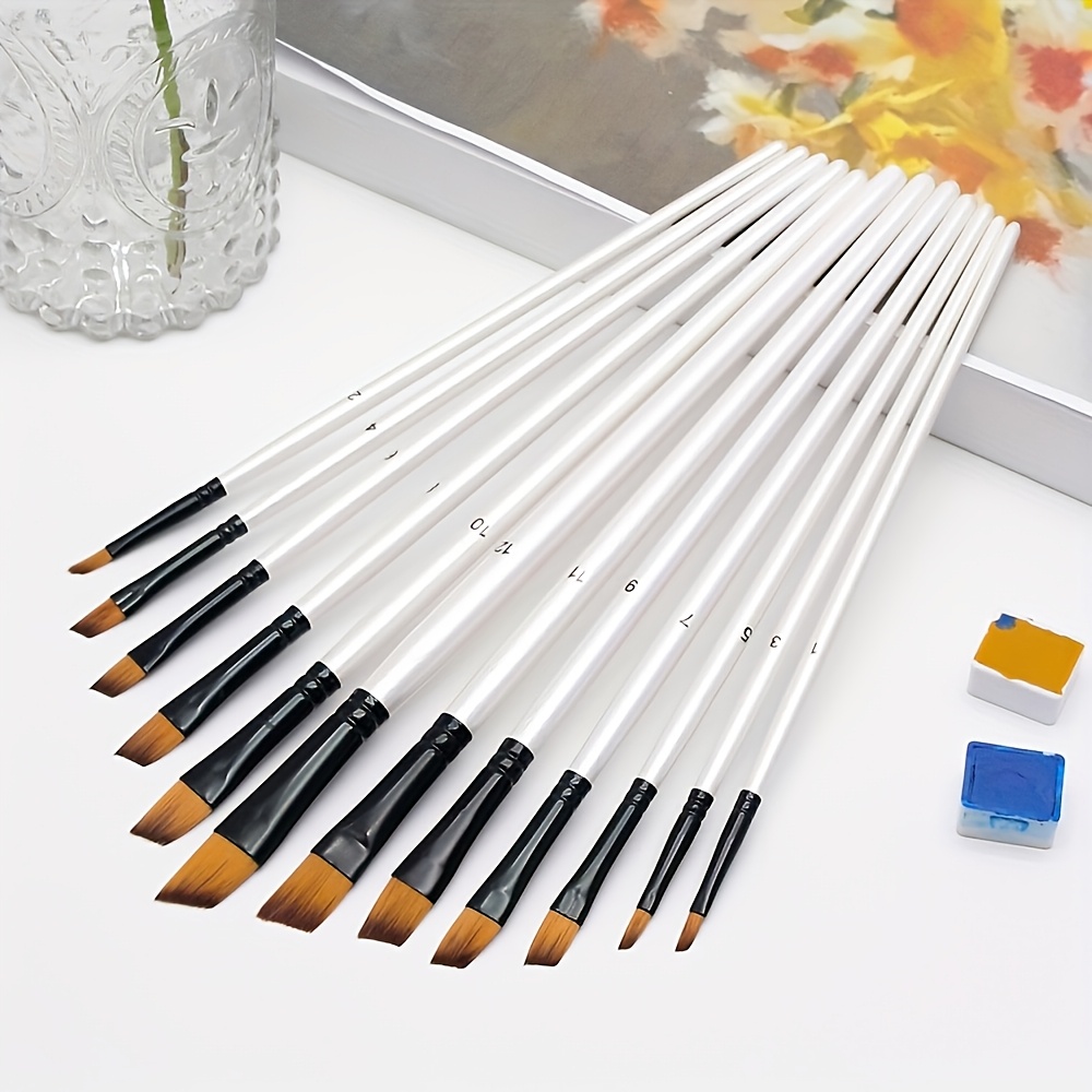 Image of 12pcs Professional For Artist Brush Set With Premium Nylon Bristles Tips, Suitable For Acrylics, Watercolors, Oil Painting, Crafts - Perfect For Artists And Enthusiasts, Essential For Art Supplies
