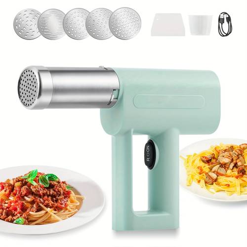 handheld portable pasta maker 5 in 1 cordless pasta machine with shaping disc electric noodle maker for homemade spaghetti ramen