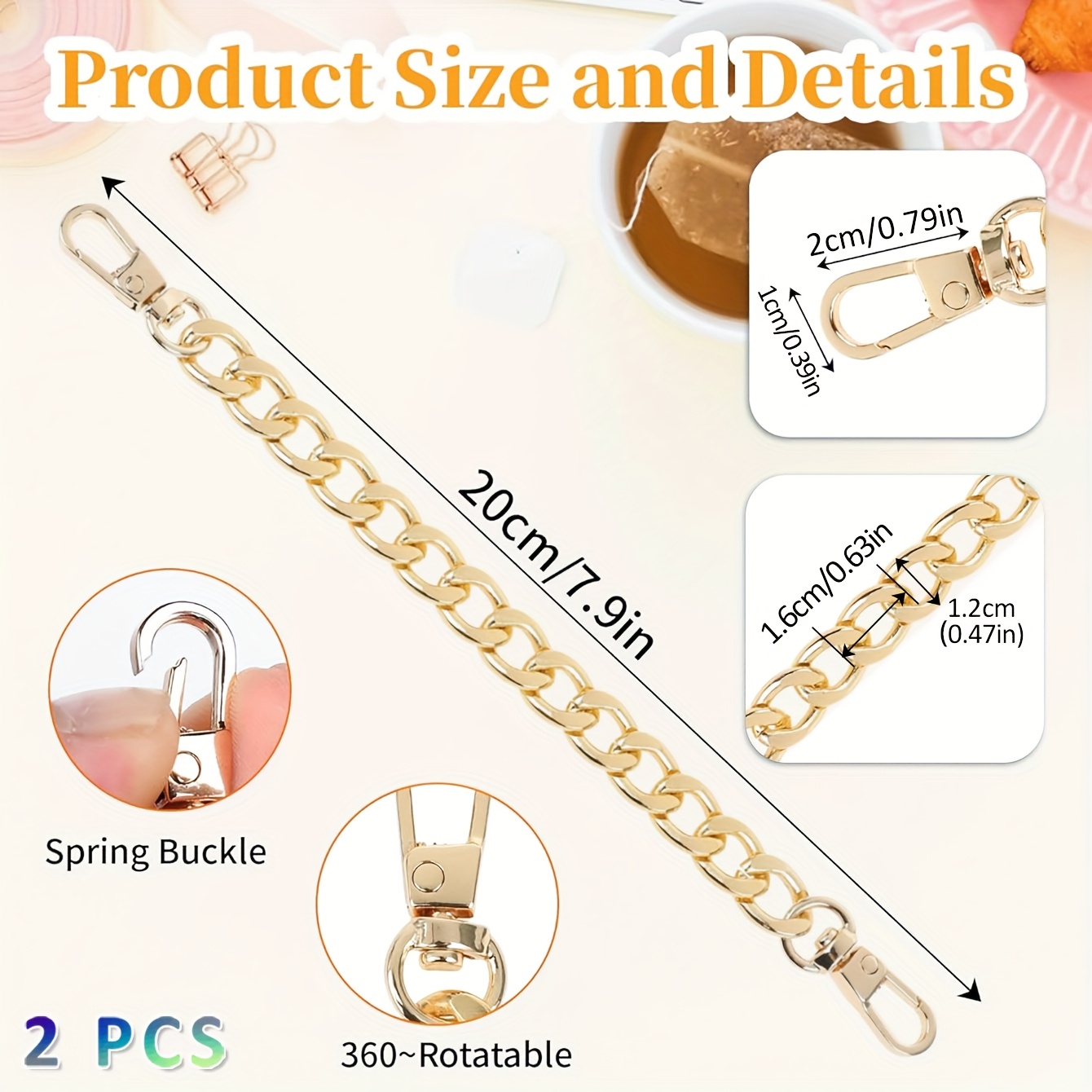 E-shop 2 Stk. Handtaschen-Verlängerungskette, goldene/silberne Handtaschen-Kettengurt, kurze Kette für Umhängetaschen, Handtaschen für Schultertasche,