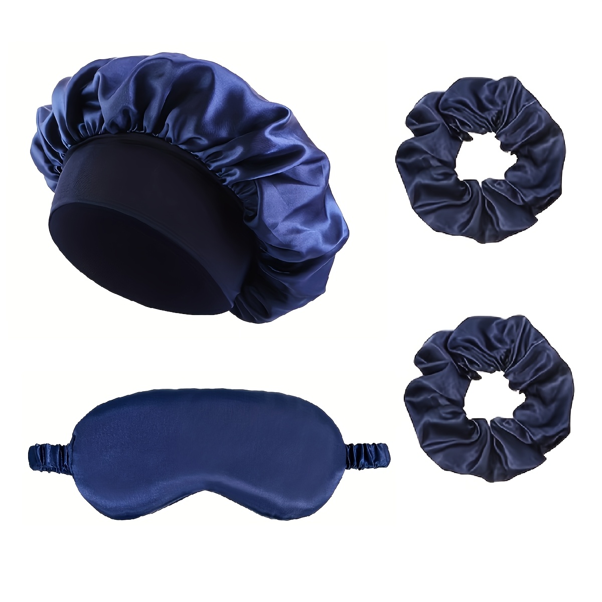 TEMU A Set Of Women' Caps, Satin Sleep Cap, Curly Hair With Eye Mask Wide Band+eye Mask+hair Tie