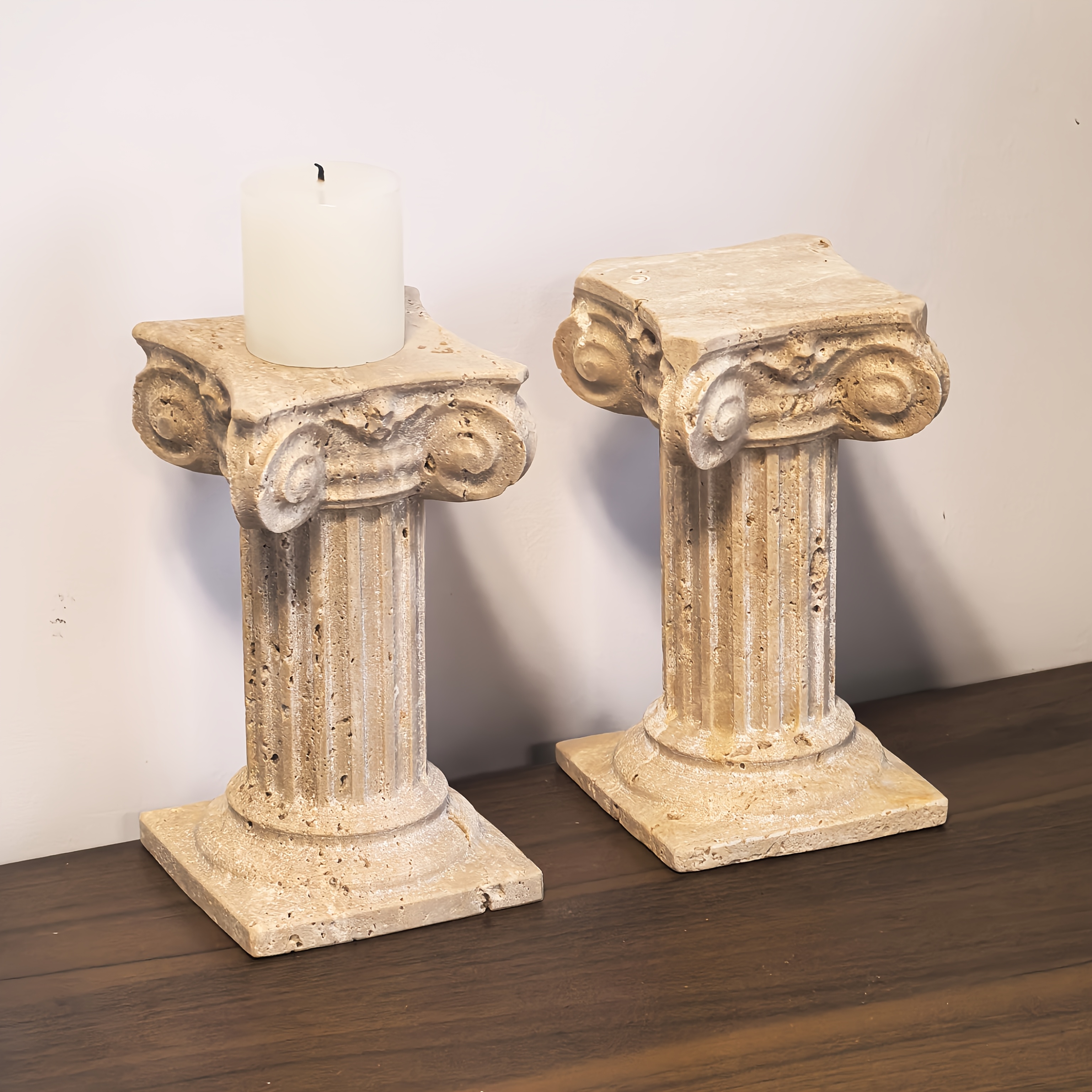 Natural Marble Candle Holder, Vintage Candle Stand, Heavy Stone Bookend, Exquisite Carving Craftsmanship, Perfect Stone Craft, Ideal Gift for Christmas, Halloween, Easter, and Thanksgiving